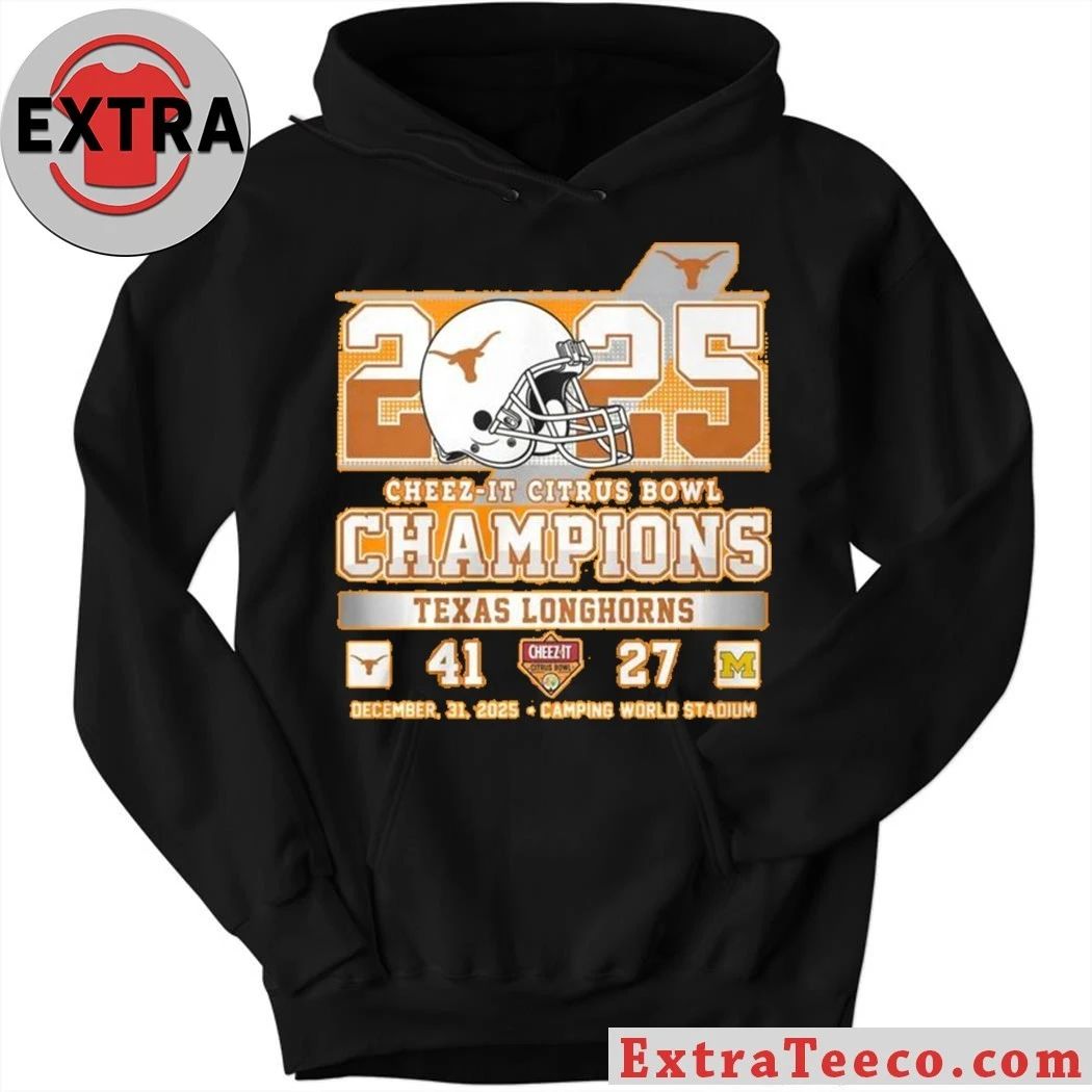Original Commemorative T-shirt celebrating the Texas Longhorns’ victory at the 2025 Cheez-It Citrus Bowl. Texas 41 – Michigan 27 Camping World Stadium, Orlando, Florida Shirt