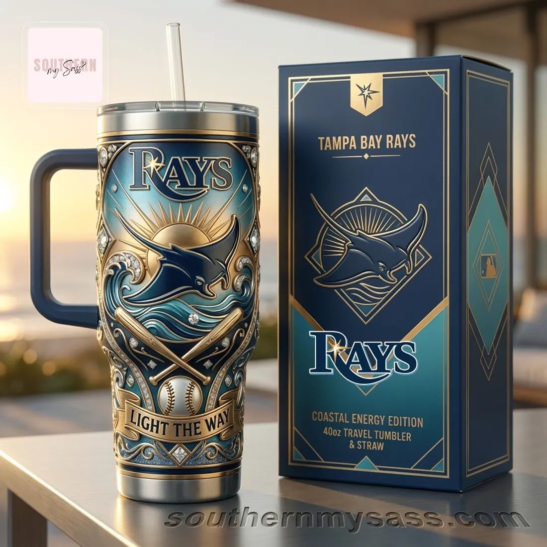 Tampa Bay Rays Coastal Energy Edition 40oz Travel Tumbler with Handle