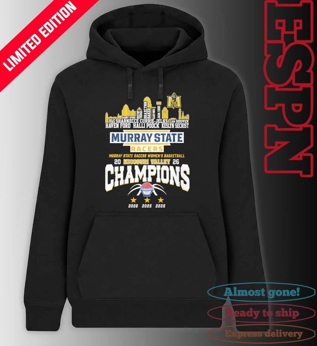 Murray State Women’s Basketball 2026 MVC Conference Champions Skyline Player Name Shirt