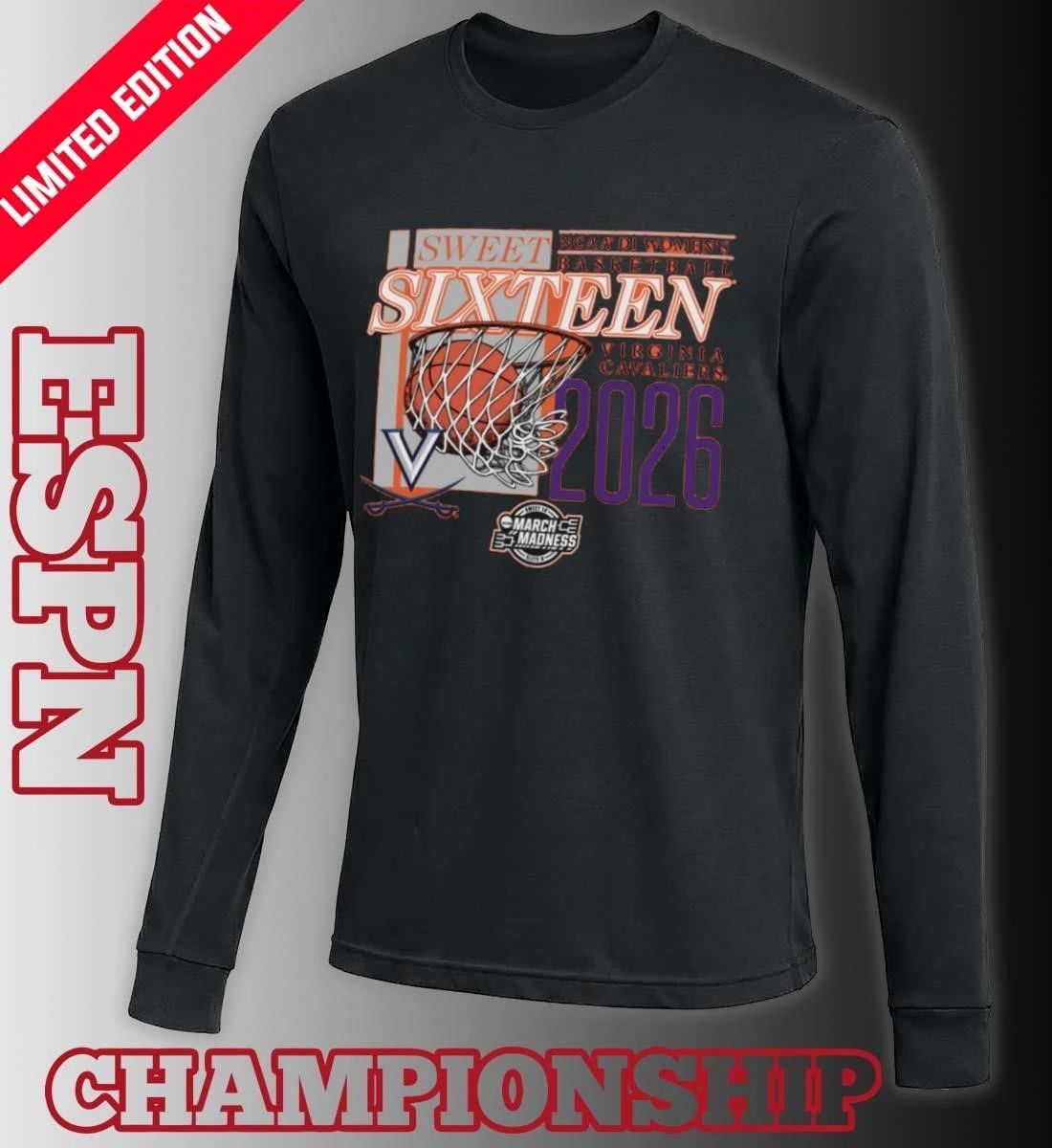 Virginia Cavaliers 2026 NCAA DI Women’s Basketball Sweet Sixteen – Sacramento Regional T-Shirt