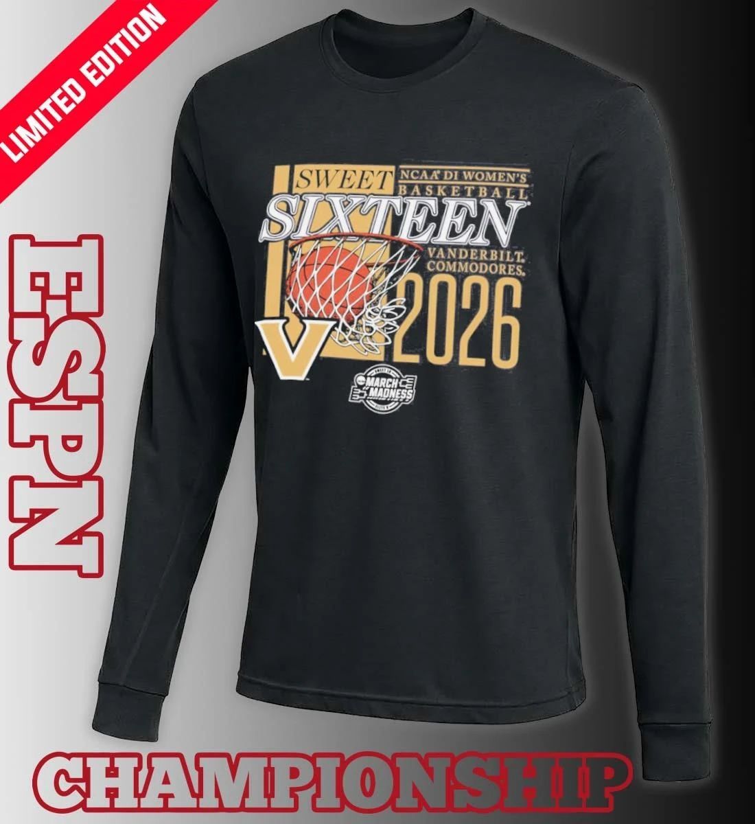 Vanderbilt Commodores 2026 NCAA DI Women’s Basketball Sweet Sixteen – Fort Worth Regional T-Shirt