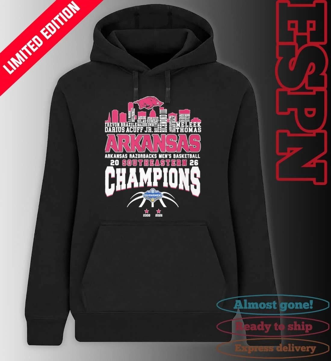 Arkansas Men’s Basketball 2026 SEC Conference Champions Skyline Player Name Shirt