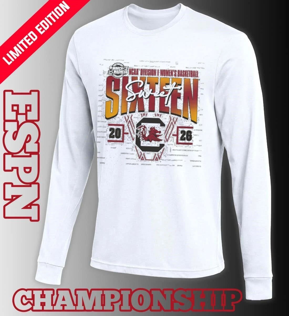 South Carolina Gamecocks 2026 NCAA Women’s Basketball Tournament March Madness Sweet 16 Court Shot T-Shirt