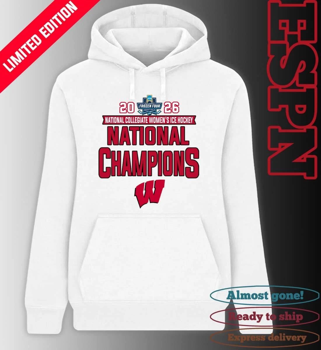 Wisconsin Badgers National Collegiate Women’s Ice Hockey Champions 2026 T-Shirt
