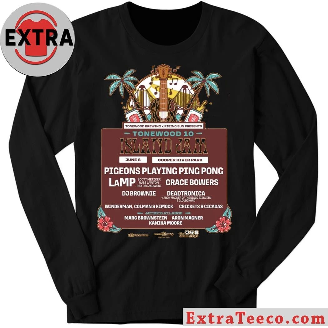 Poster for Tonewood 10 Island Jam, a music festival celebrating the 10th anniversary of Tonewood Brewing Shirt