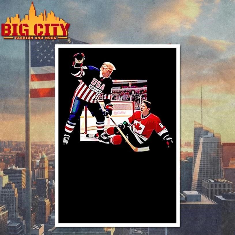 Trump Defeating Justin Trudeau Funny Hockey Shirt