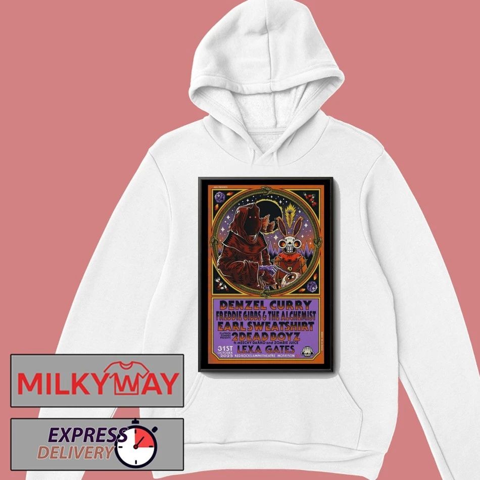 Denzel Curry, Freddie Gibbs, & Earl Sweatshirt Announce Joint Concert Red Rocks 2025 Poster shirt