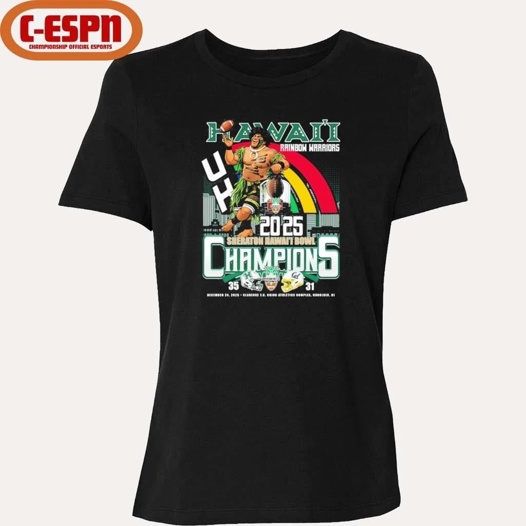 Hawaii Rainbow Warriors Mascot 2025 Sheraton Hawaii Bowl Champions Score Shirt