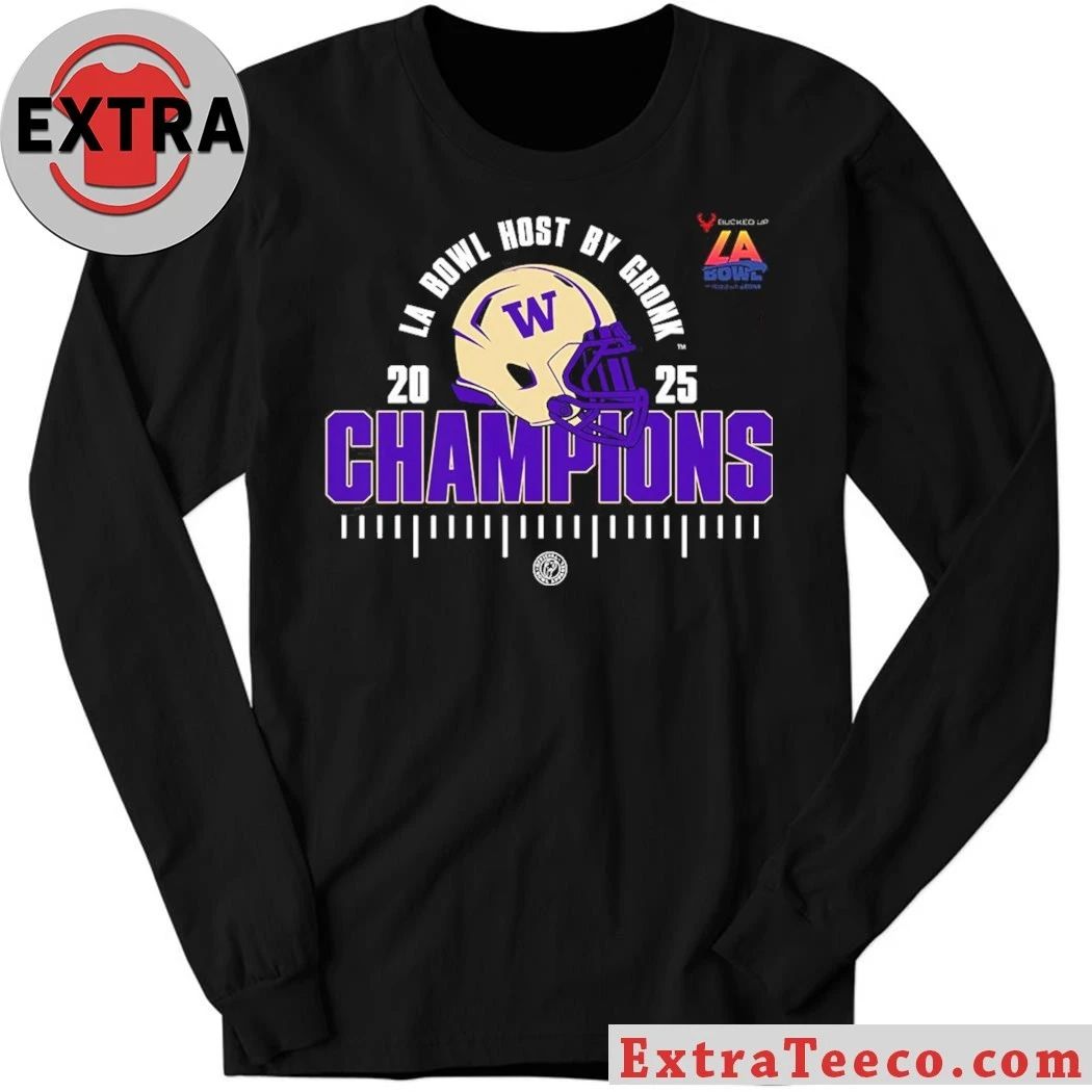 Original Washington Huskies The Bucked Up LA Bowl Hosted By Gronk Champions NCAA Football 2025 Helmet And Logo Shirt