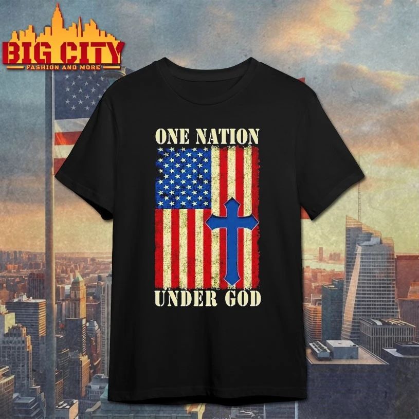 One Nation Under God 4th Of July Patriot Cross USA Flag t-shirt