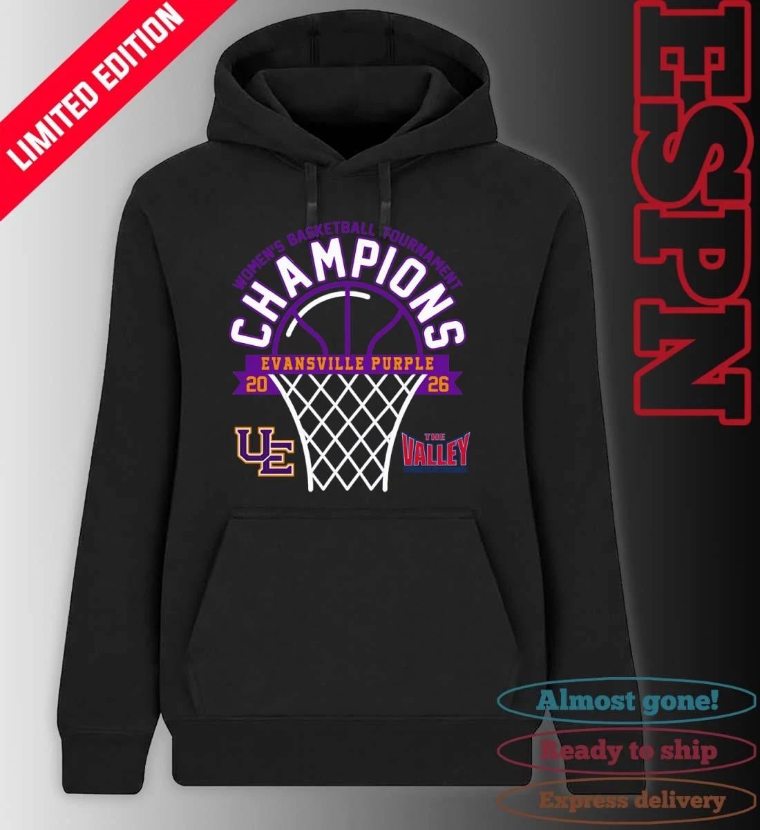 Evansville Purple 2026 Missouri Valley Conference Women’s Basketball Tournament Champions Shirt