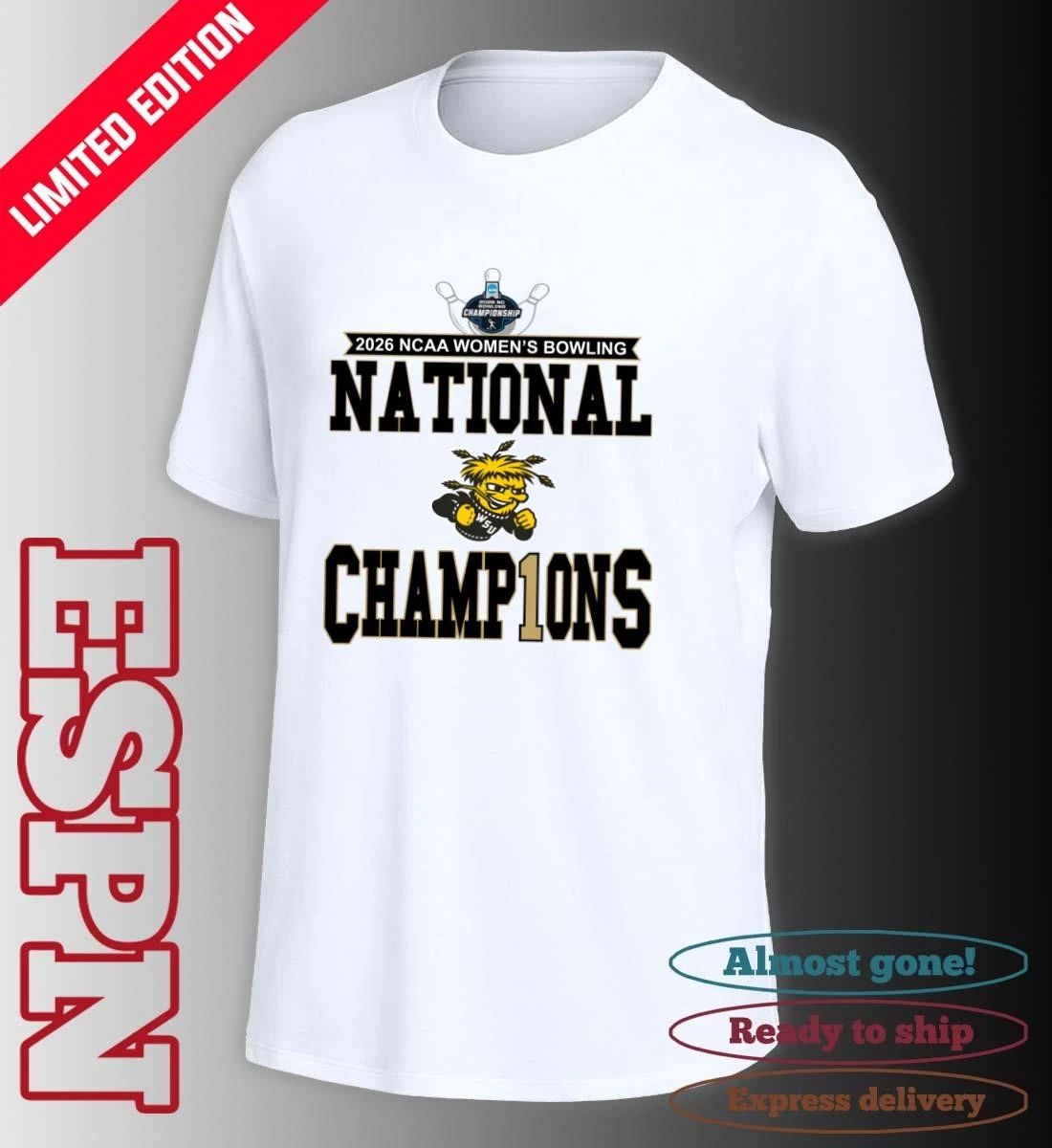 Wichita State Shockers 2026 National Collegiate Women’s Bowling National Champions Locker Room T-Shirt