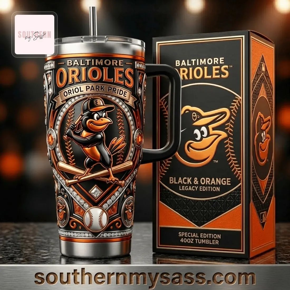 Baltimore Orioles Black & Orange Legacy Edition 40oz Tumbler With Handle
