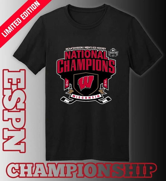 Wisconsin Badgers 2026 NCAA Men’s Hockey National Champions Frozen Four T-Shirt