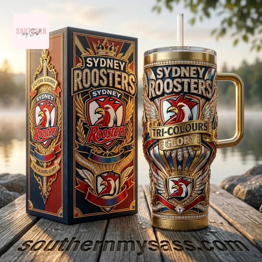 Sydney Roosters Tri-Colours Glory Gold Luxury 40oz Tumbler