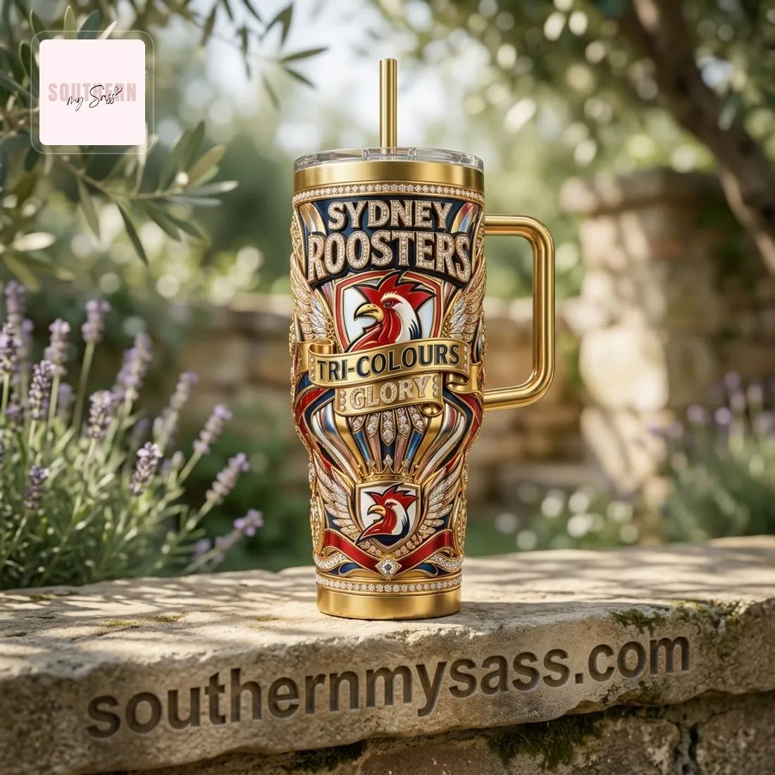 Sydney Roosters Tri-Colours Glory Gold Luxury 40oz Tumbler