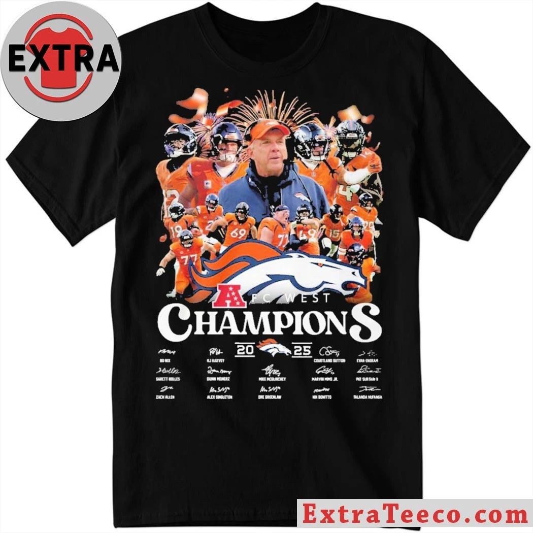 Original 2025 Broncos AFC West Champions Signature And Logo Shirt