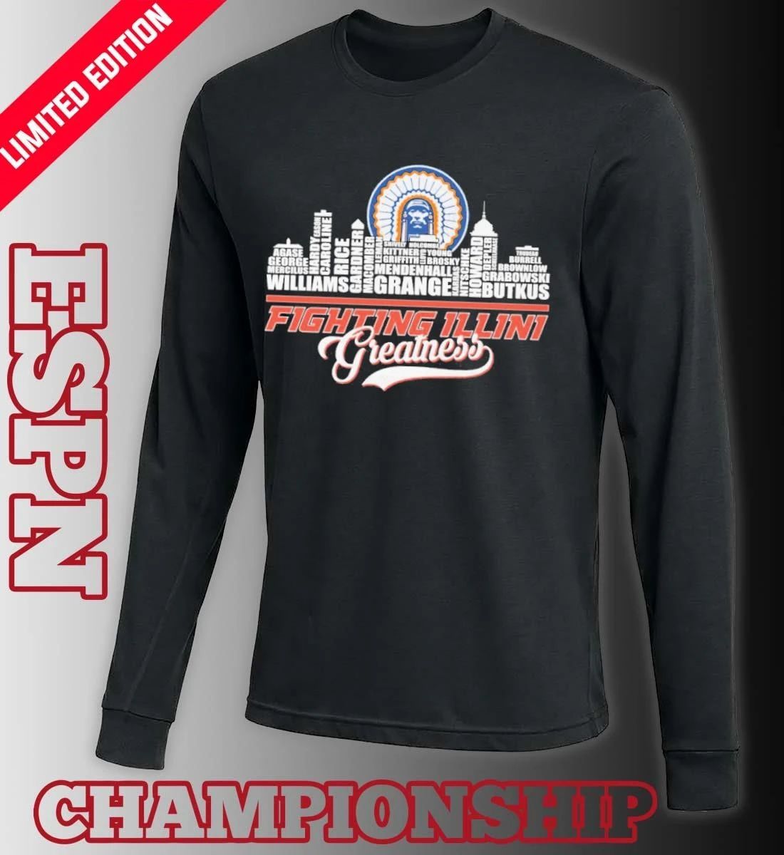 Greatness Illinois Fighting Illini Basketball Skyline Player Name Shirt