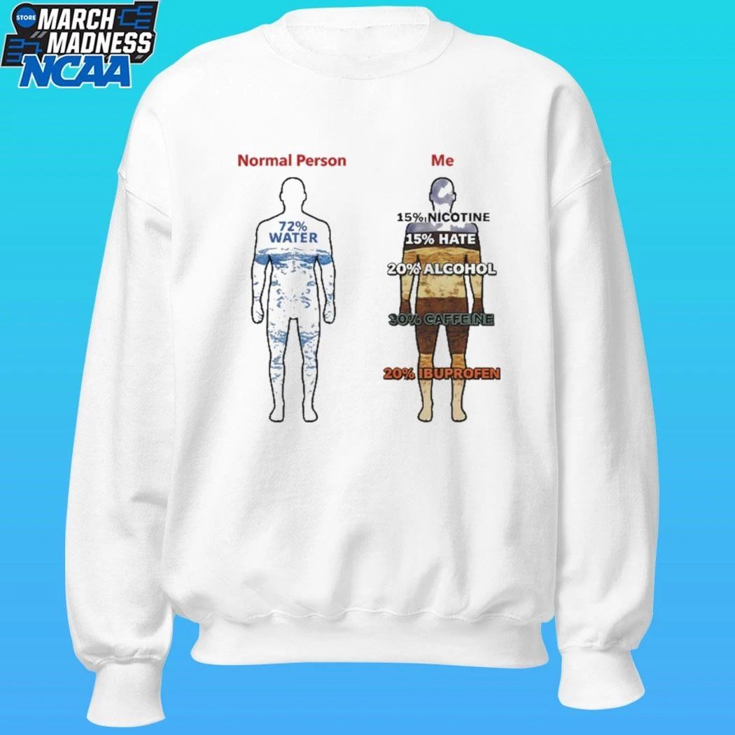 Normal Person Vs Me Nicotine Hate Alcohol Caffeine Ibuprofen Shirt