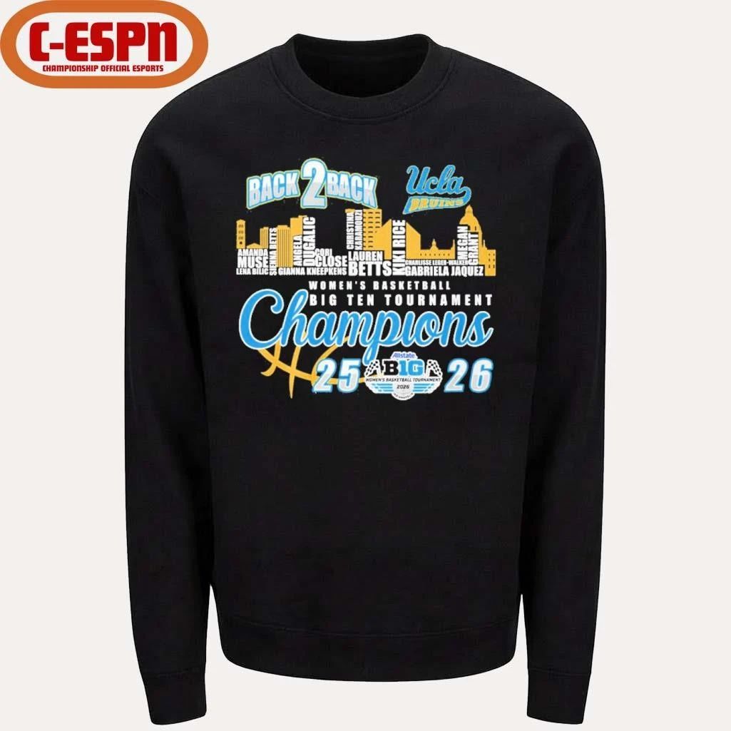 Ucla Bruins Back 2 Back Big Ten Women’s Basketball Tournament Champions Skyline Player Name Shirt