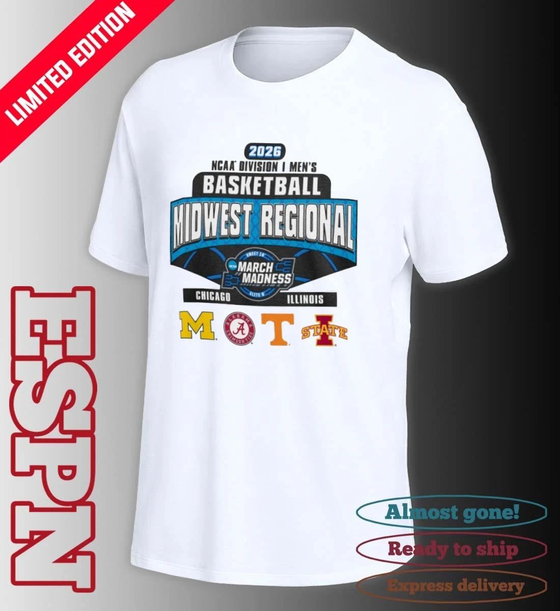 4 Teams Midwest Regional 2026 NCAA DI Men’s Basketball Sweet Sixteen T-Shirt