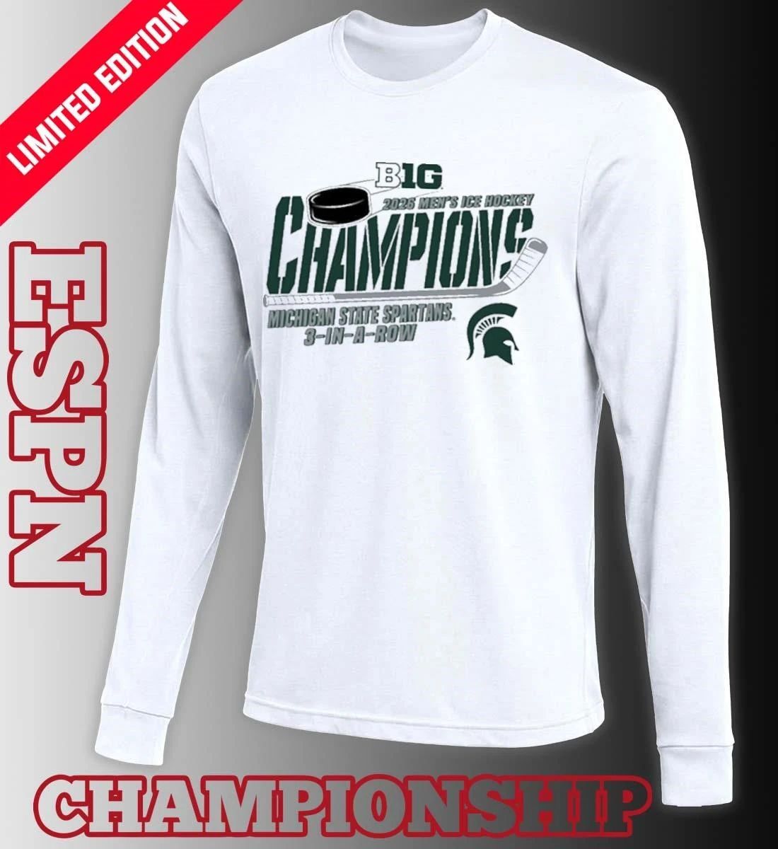 Michigan State Spartans 2026 Big Ten Hockey Champions 3 In A Row Shirt