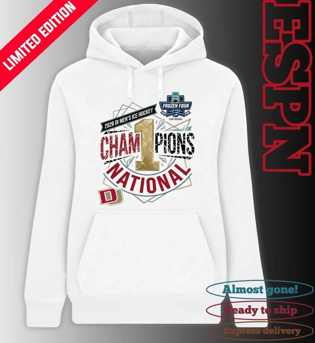 Denver Pioneers 2026 NCAA DI Men’s Ice Hockey Frozen Four National Champions Las Vegas T-Shirt