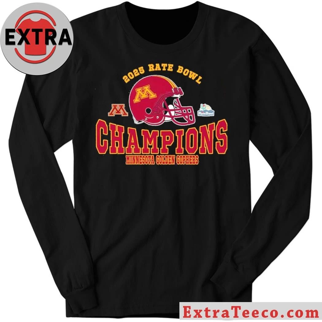 2025 Rate Bowl Champions Minnesota Golden Gophers Football Champions 2025 Rate Bowl Helmet And Logo T-Shirt