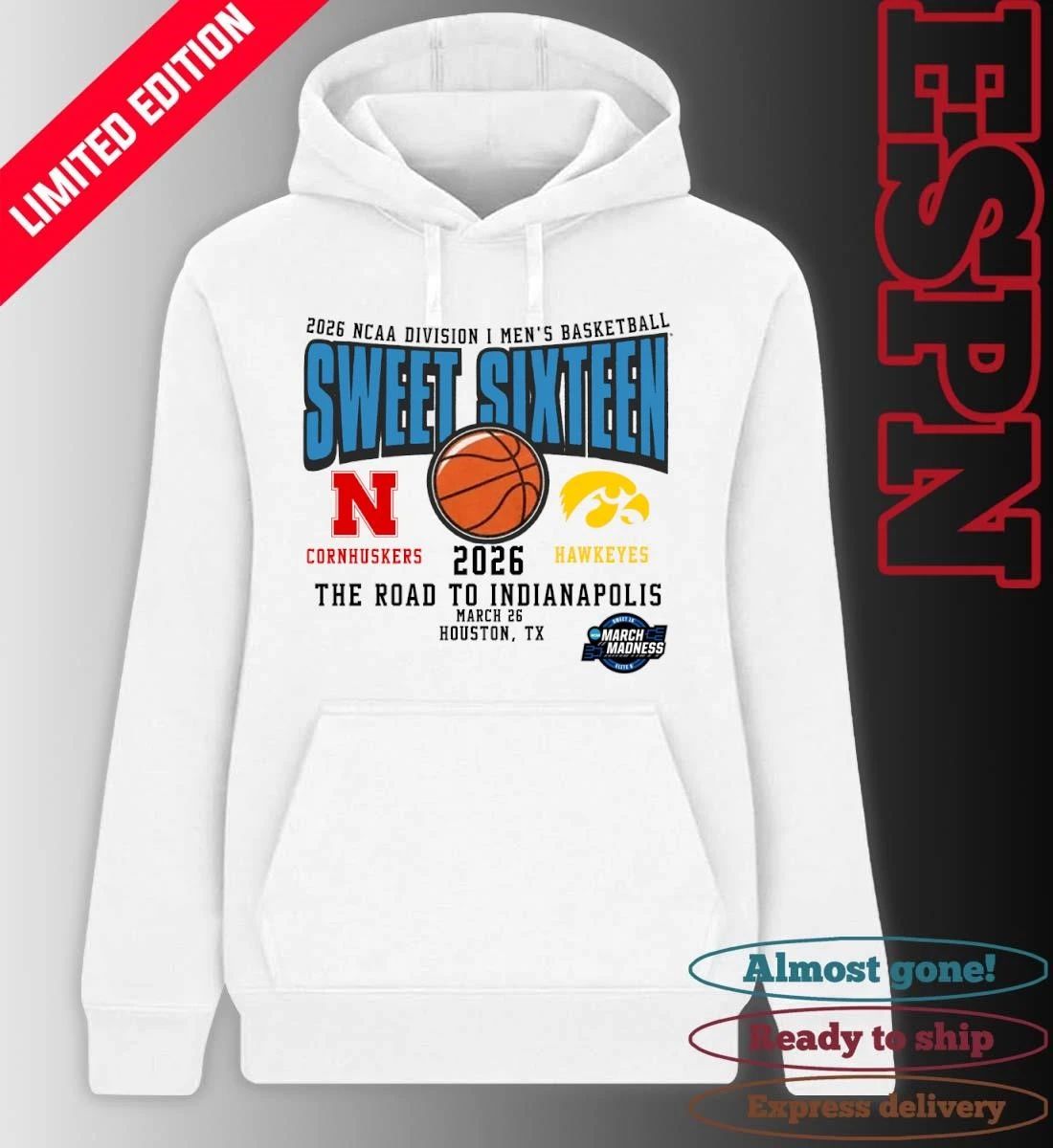 Nebraska Vs Iowa 2026 NCAA DI Men’s Basketball Tournament Sweet Sixteen T-Shirt