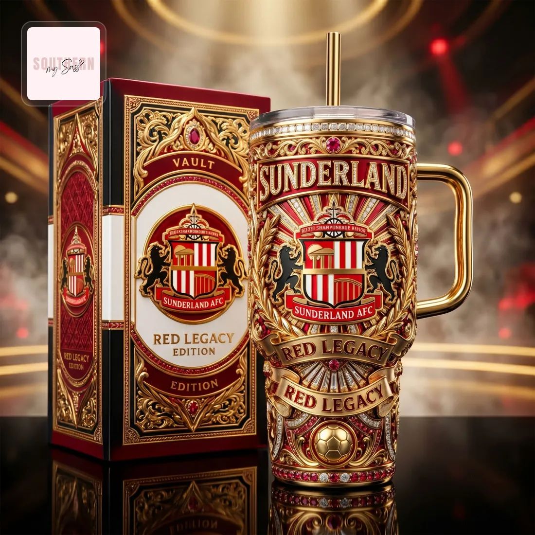 Sunderland AFC Red Legacy Edition Luxury Gold 40oz Insulated Tumbler with Handle