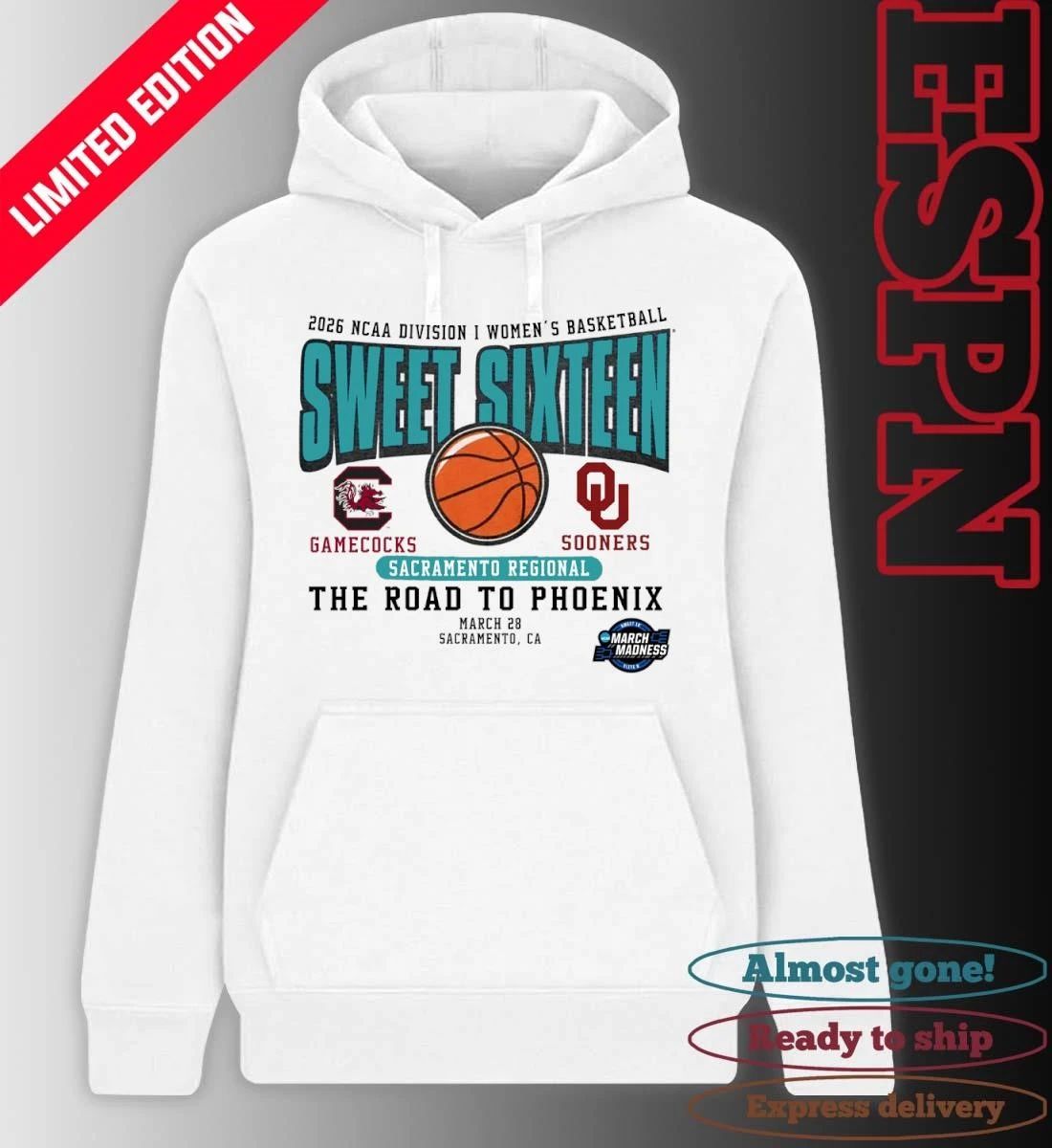 South Carolina vs Oklahoma 2026 NCAA DI Women’s Basketball Sweet Sixteen T-Shirt