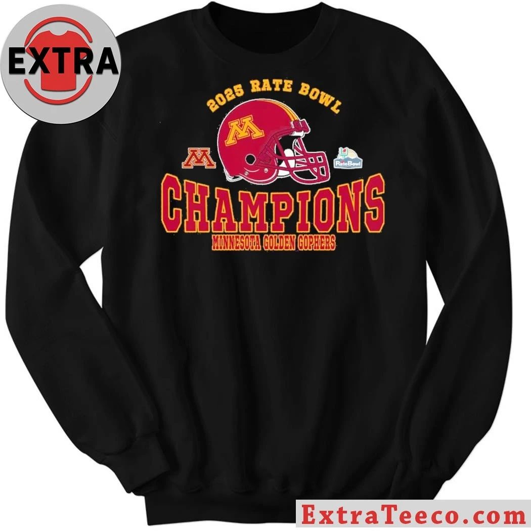 2025 Rate Bowl Champions Minnesota Golden Gophers Football Champions 2025 Rate Bowl Helmet And Logo T-Shirt