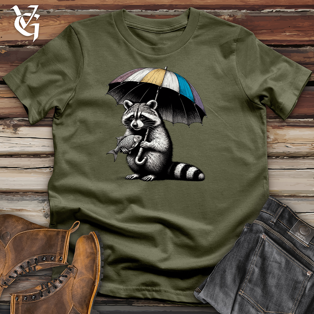 Raccoon is Holding The Umbrella Cotton Tee