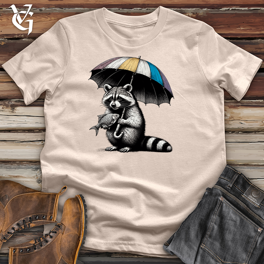 Raccoon is Holding The Umbrella Cotton Tee