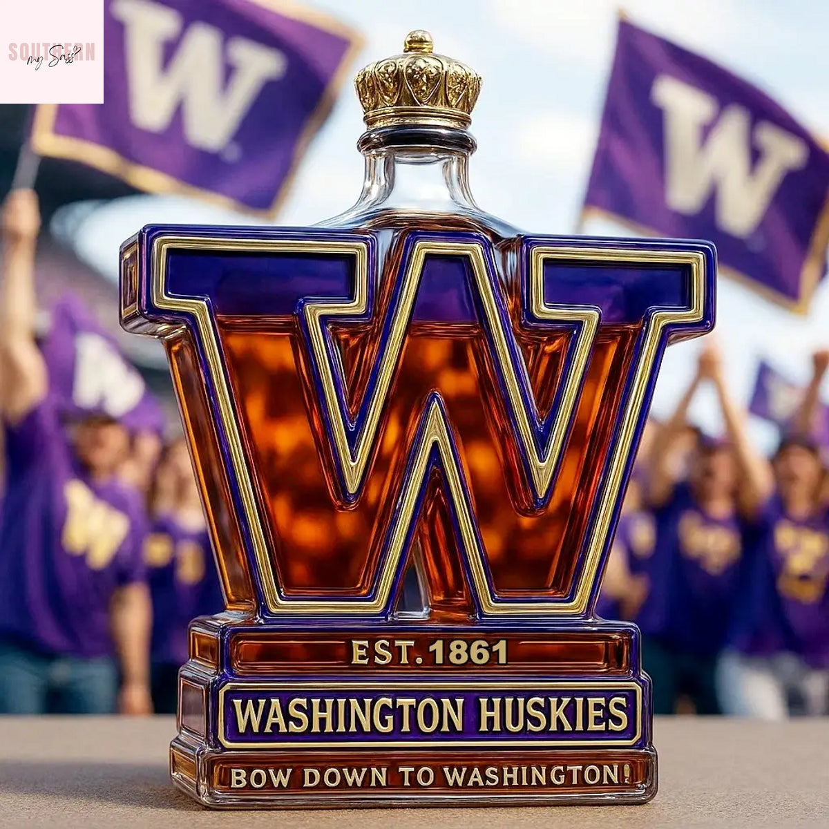 Washington Huskies Bow Down To Washington Whiskey Bottle